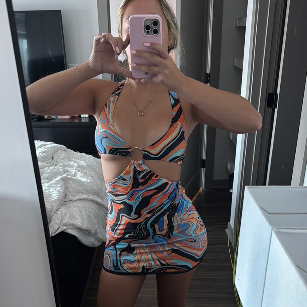 White Fox Vibrant Swirl Cutout Dress